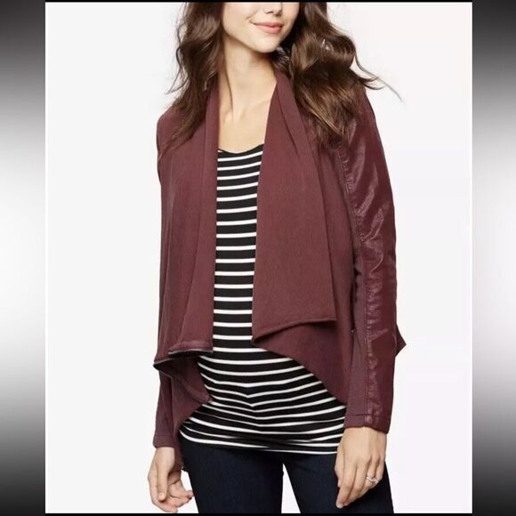 Blank NYC Draped Moto Faux Vegan Leather Mixed Media Jacket Asymmetrical Size M - Picture 1 of 7